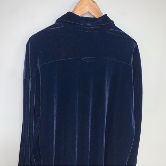 Escada Sport Vintage Velour Shacket Button Front Navy Velvet  Women's Size Large - Picture 5 of 7